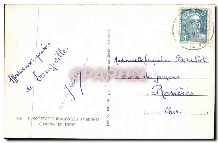 CPA Longeville sur Mer Vendee Camping en Foret  — Rückseite