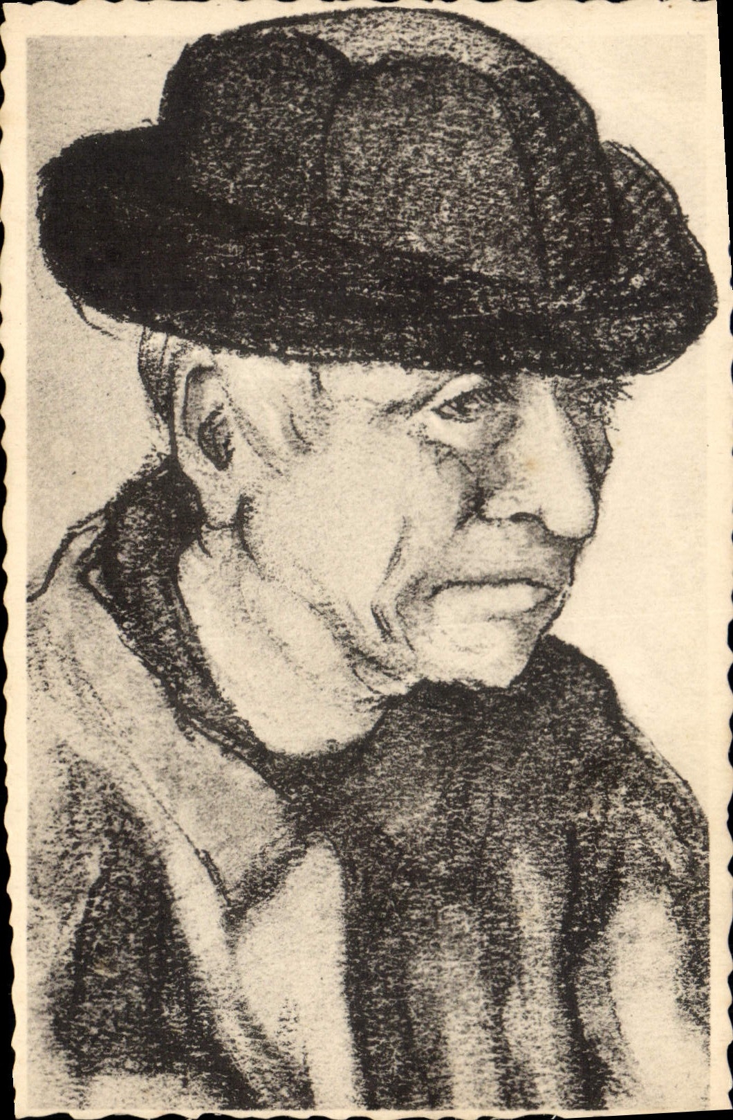 Porträt eines alten Mannes — Bleistiftzeichnung — J. Nozais, Verlag, Nantes