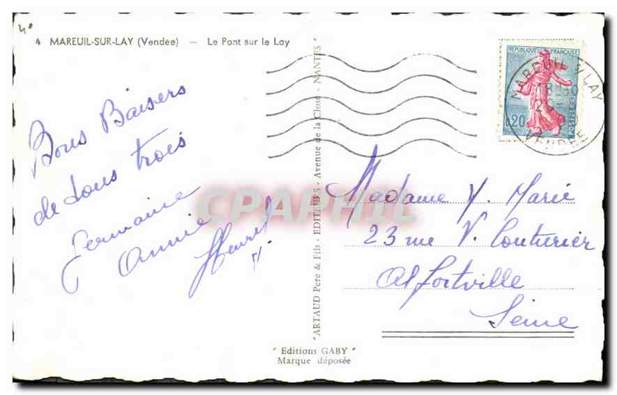 CPA Mareuil sur Lay Vendee le pont sur la Lay  — Back