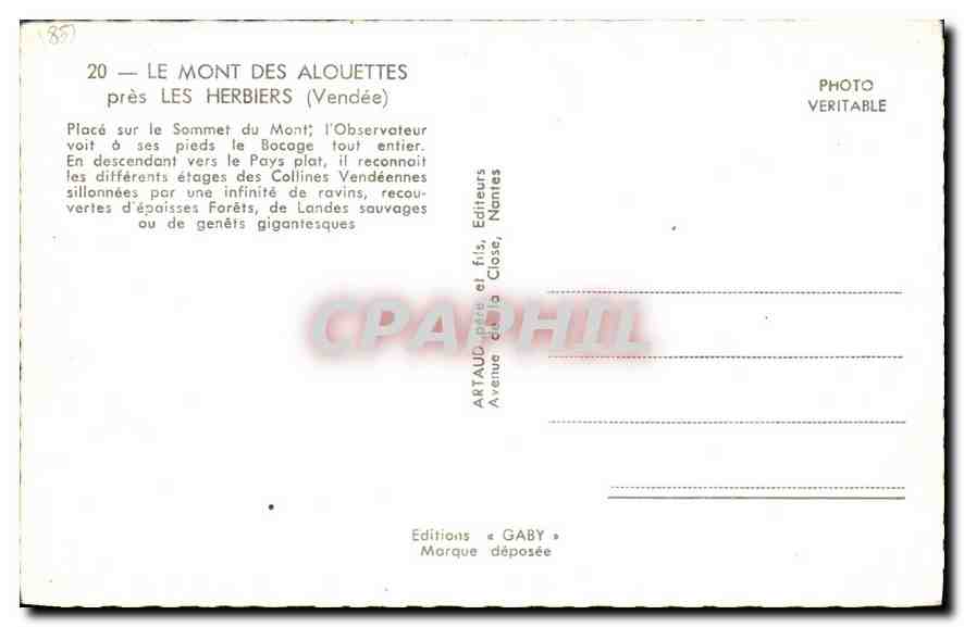 CPA Le Mont des Alouettes pres les Herbiers Vendee place sur le Sommet du mont l'Observateur voit a  — Rückseite