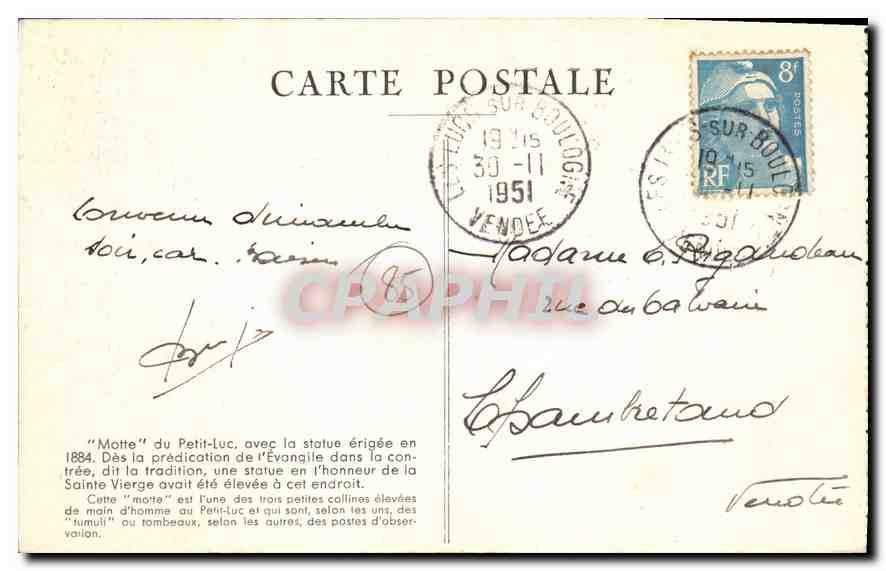 CPA Les Lucs sur Boulogne Vendee la Motte du petit Luc  — Back