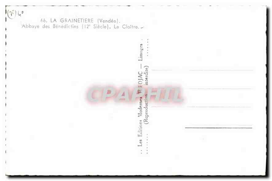 CPA La Grainetiere Vendee Abbaye des benedictins 12 Siecle le Cloitre  — Rückseite