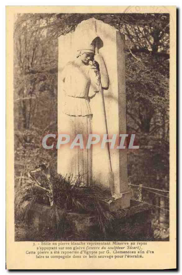 White Stone Stele Depicting Minerva at Rest — Work of Sculptor Sicart — Publisher Phototypie Jolly-Postale, Mortagne