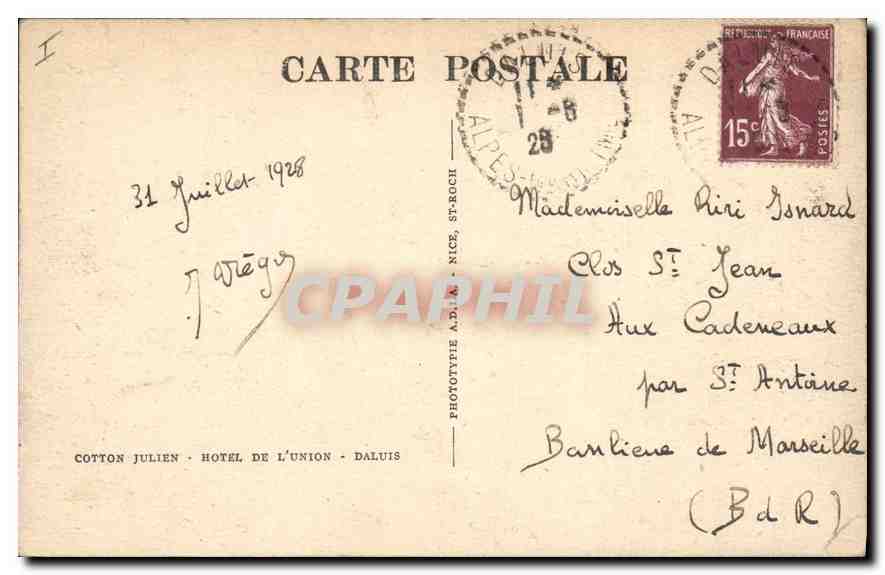 Route des Gorges de Daluis à Guillamumes — 1023 — Éditeur Cotton Julien, Daluis — Rückseite