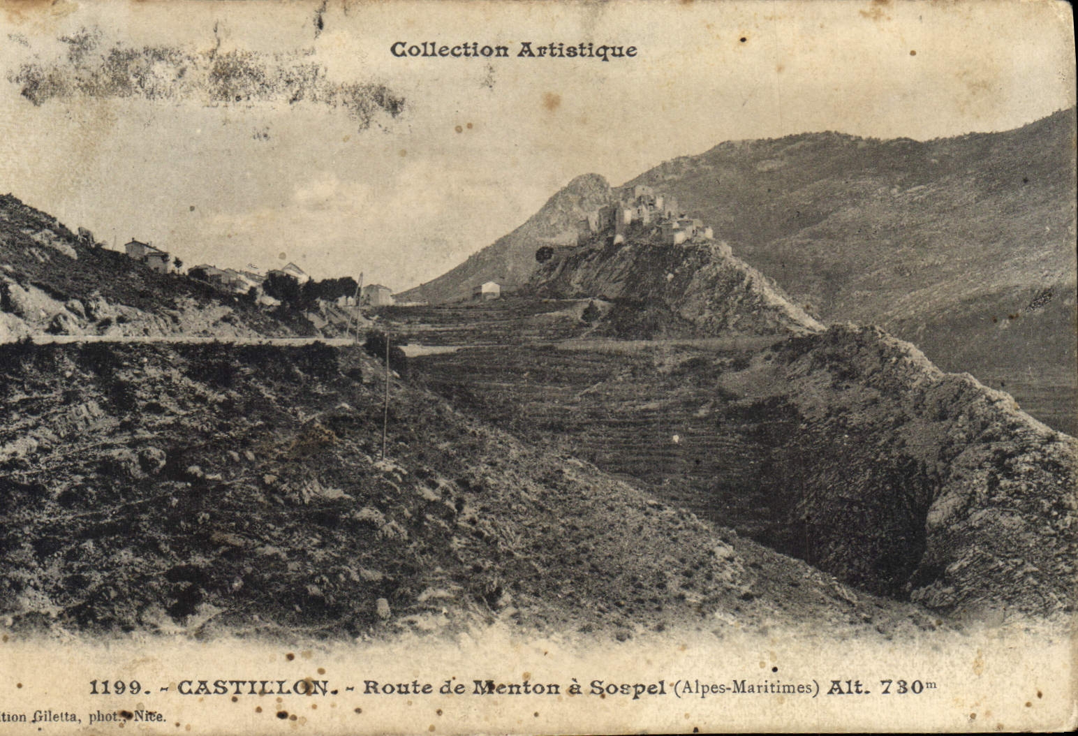Castillon — Route de Menton à Sospel — Collection Artistique, Giletta, Nice, n°1199