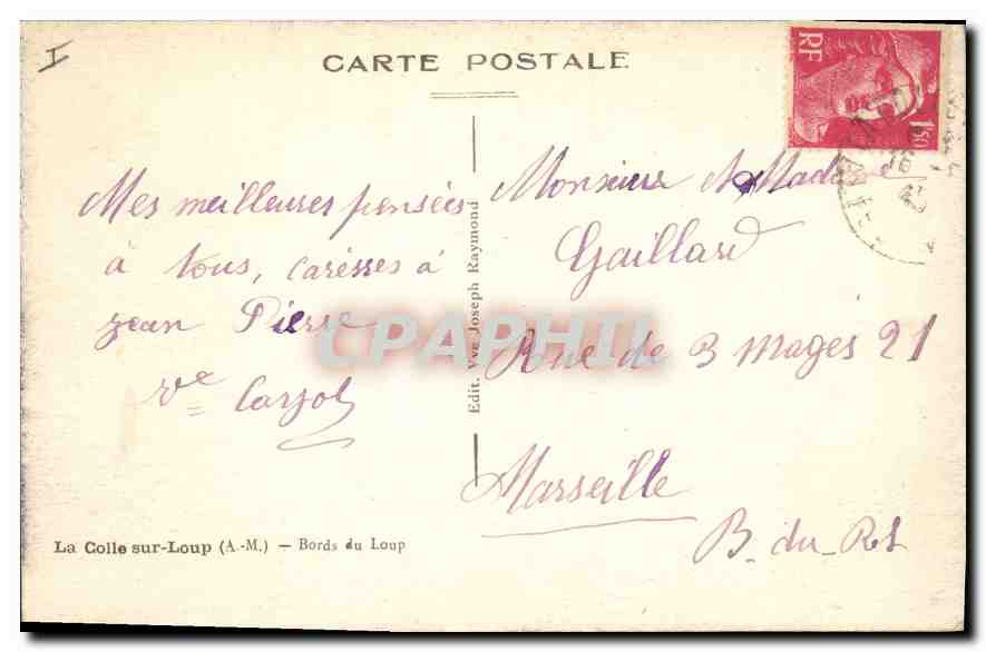 La Colle sur-Loup — Bords du Loup — Édit. Vve Joseph Raymond — Back