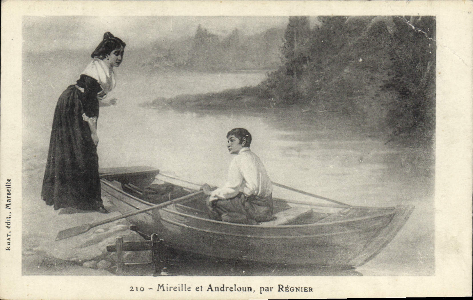 Mireille et Andreloun — scène de rivière — édit. Kuat, Marseille, n° 210