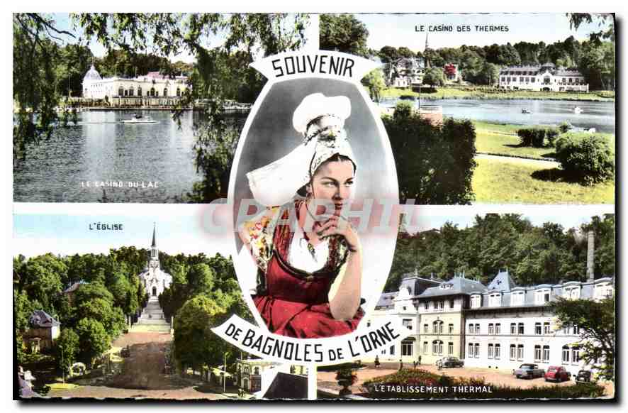 Bagnolles-de-l'Orne — Le Casino du Lac, l'Église, l'Établissement Thermal — Souvenir de Bagnolles-de-l'Orne