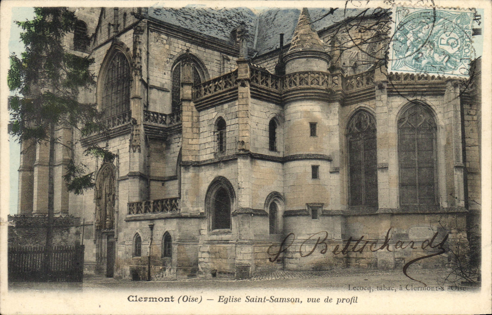 Clermont (Oise) — Église Saint-Samson, vue de profil — Lecocq, tabac, à Clermonts-Oise