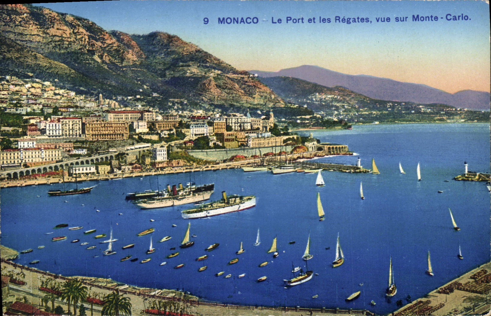Monaco — Le Port et les Régates, vue sur Monte-Carlo — Photochromie A.D.I.A. Nice (A.M.)