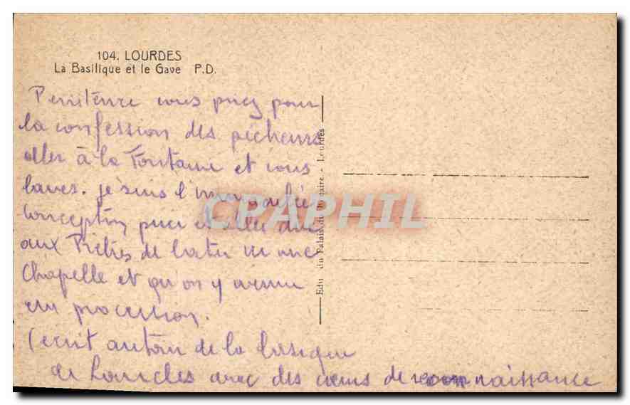 CPA Lourdes La Basilique et le Gave  — Verso