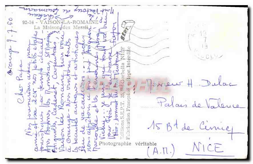 Vaison-la-Romaine — Les thermes romains — Éditions S.E.P.T. 35, Rd Gorbella Interdite — Verso
