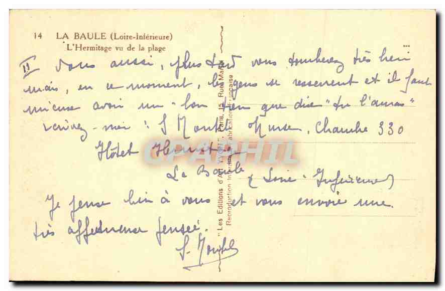 CPA La Baule Loire Interieure  L'Hermitage vu de la plage  — Rückseite