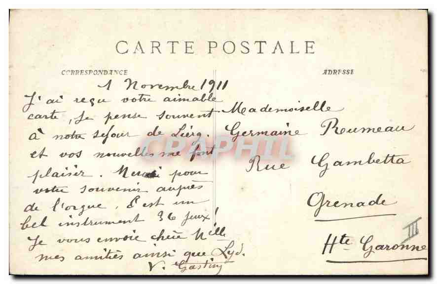 Arlésienne au XVIIIe siècle — par Raspal (Musée Réattu) — P. Ruat, édit., Marseille — Verso