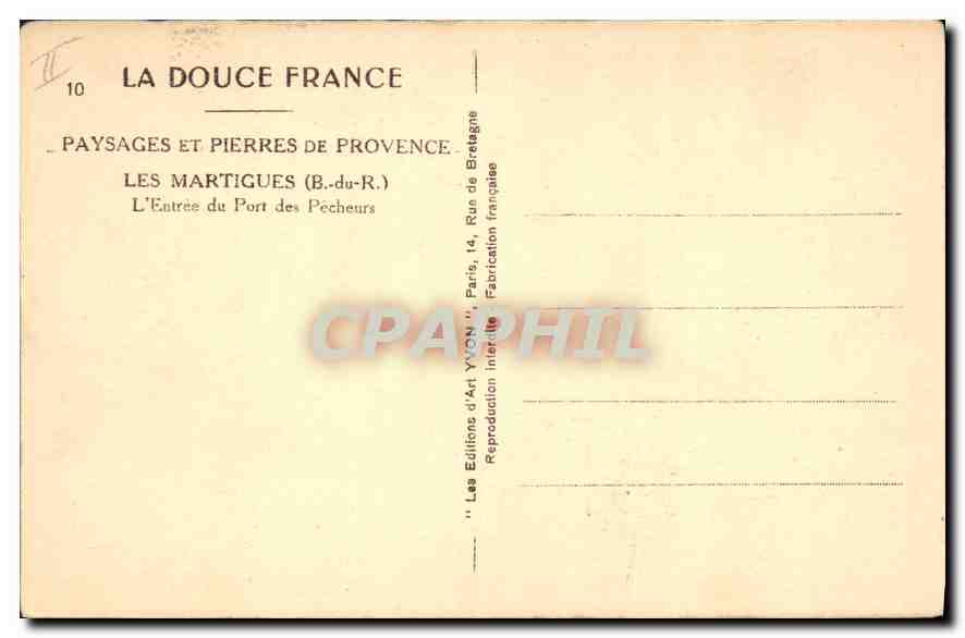 Les Martigues (B.-du-R.) — L'Entrée du Port des Pêcheurs — Les Éditions d'Art YVON, Paris — Verso