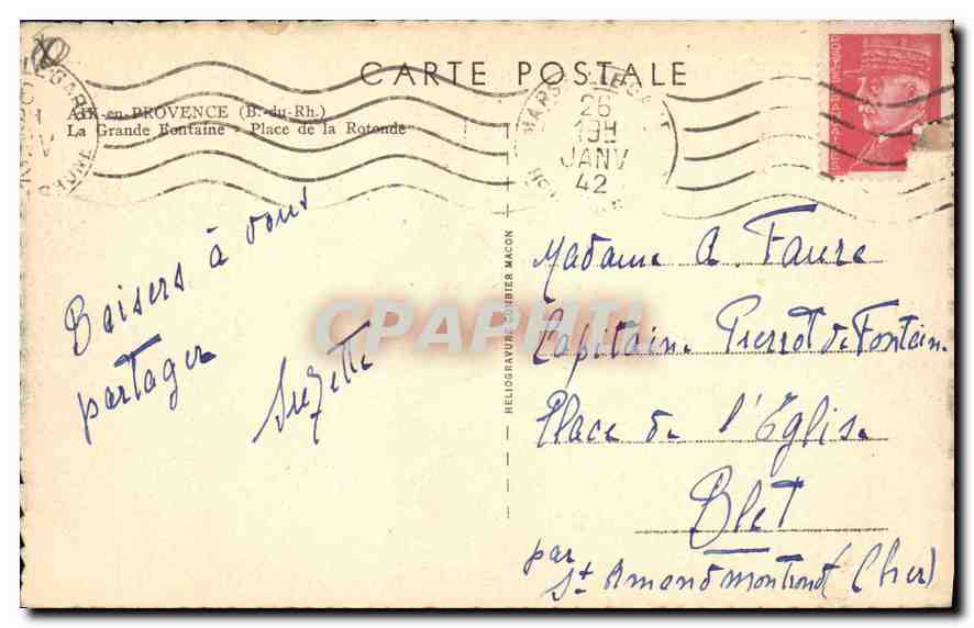 La Grande Fontaine — Place de la Rotonde — Héliogravure J. Blet — Verso