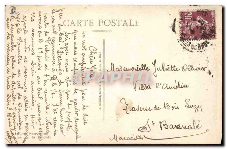 Fontaine de la Rotonde — Marseille — J. Gaudard, série 20 — Verso