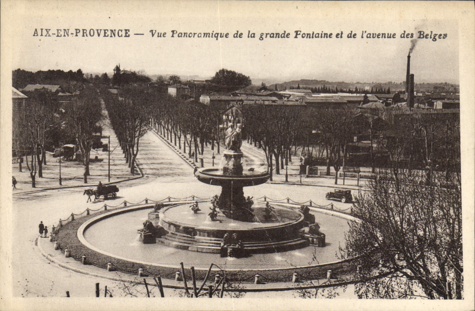 Aix-en-Provence — Panoramic view of the Grand Fountain and Avenue des Belges
