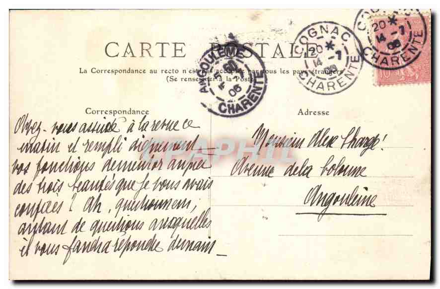 CPA Cognac Tours de I'Entree de l'Hotel de Ville  — Rückseite
