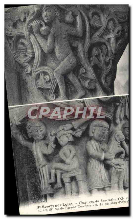CPA St Benoit sur Loire Chapiteaux du Sanctuaire Les delices du paradis terrestre Le sacrifice d'Abr