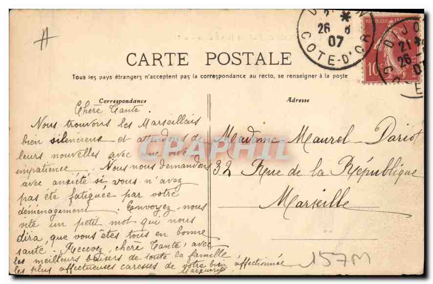 CPA Dijon Place Darcy Statue de Rude et Hotel de la Cloche  — Verso