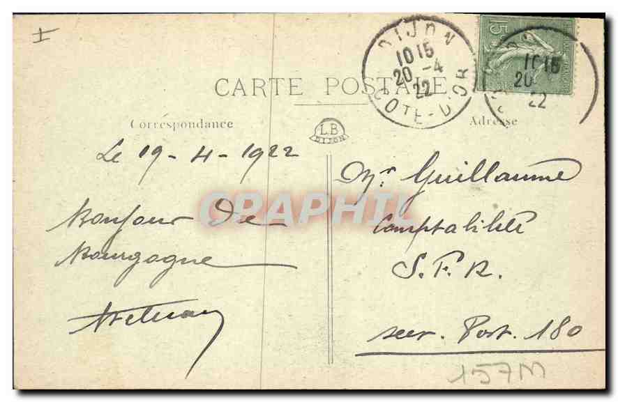 CPA Dijon Le Theatre Tramway — Rückseite