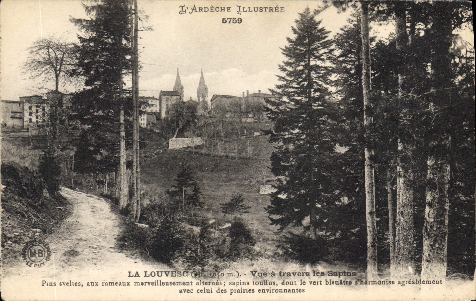 La Louvesc (d. 1050 m.) — Vue à travers les Sapins — L'Ardeche Illustrée 5759