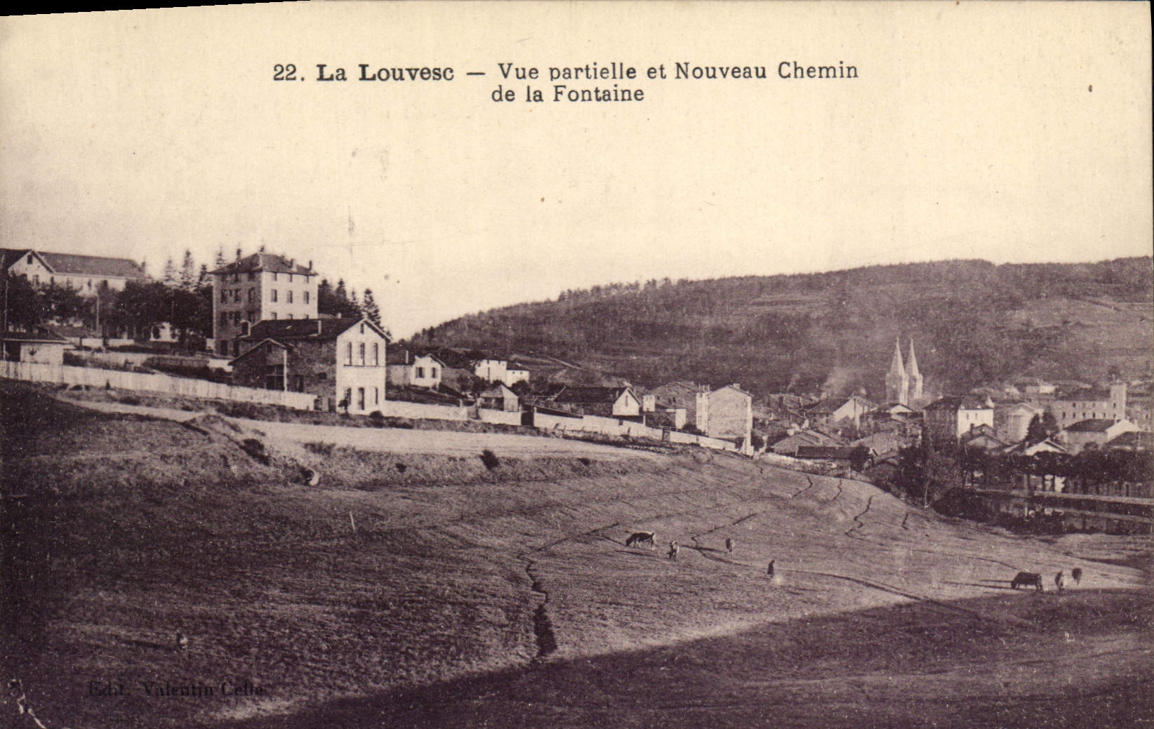 La Louvesc — Vue partielle et Nouveau Chemin de la Fontaine — Éd. Valentin Celle, n°22