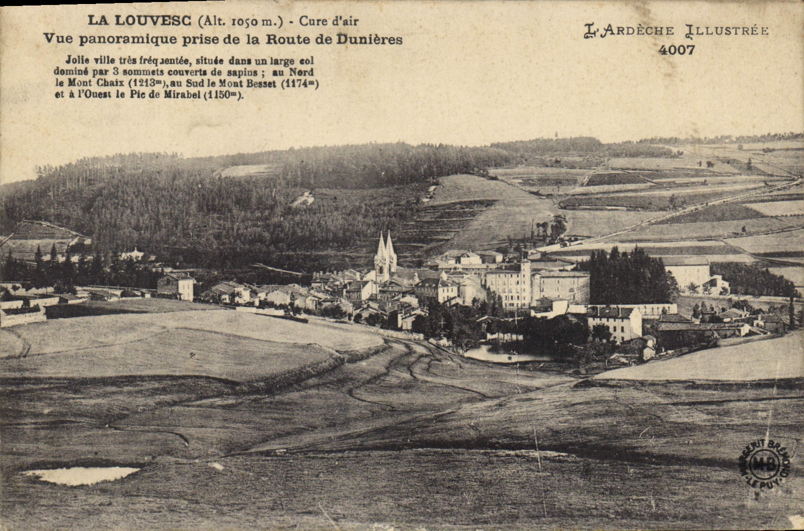 La Louvesc (Alt. 1050 m.) - Cure d'air - Vue panoramique prise de la Route de Dunières - L'Ardèche Illustrée 4007