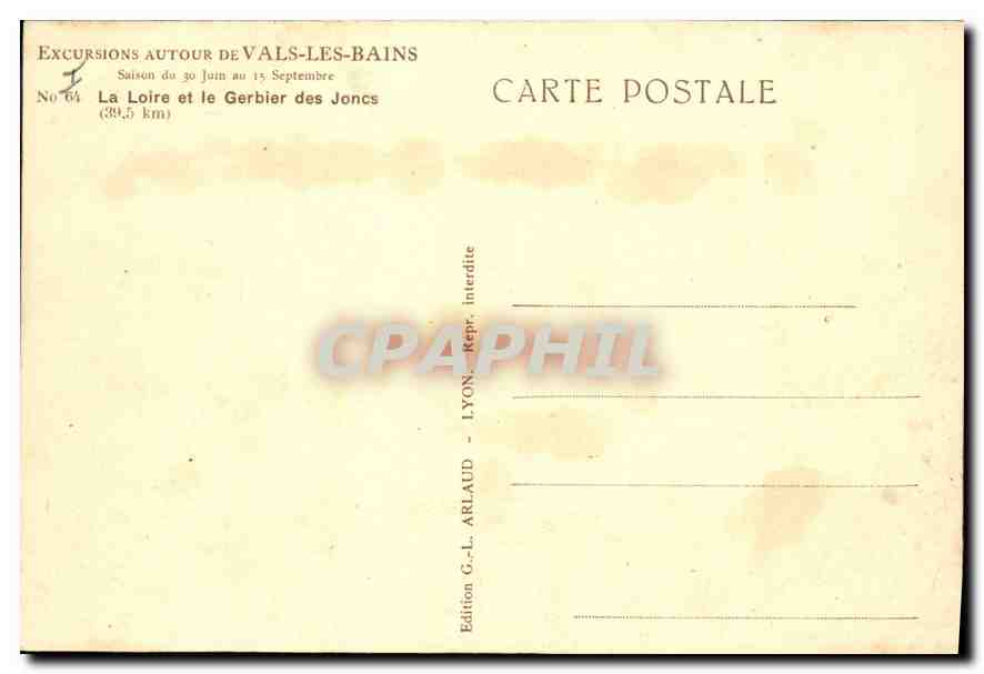 La Loire et le Gerbier des Joncs — Excursions autour de Vals-les-Bains — Édition G.-L. Arlaud, Lyon — Verso
