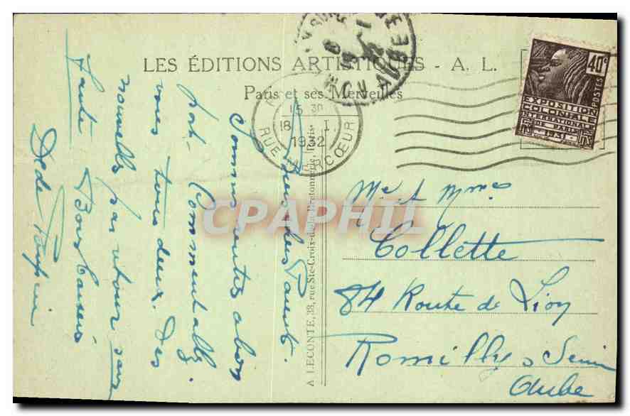 CPA Paris Le Pantheon — Rückseite