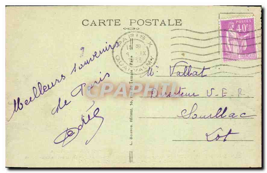 CPA Paris Fontaine Carpeaux dite de l'Observatoire — Rückseite