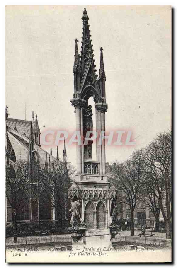 CPA Paris Notre Dame Jardin de l'Archeveche Fontaine par Viollet le Duc