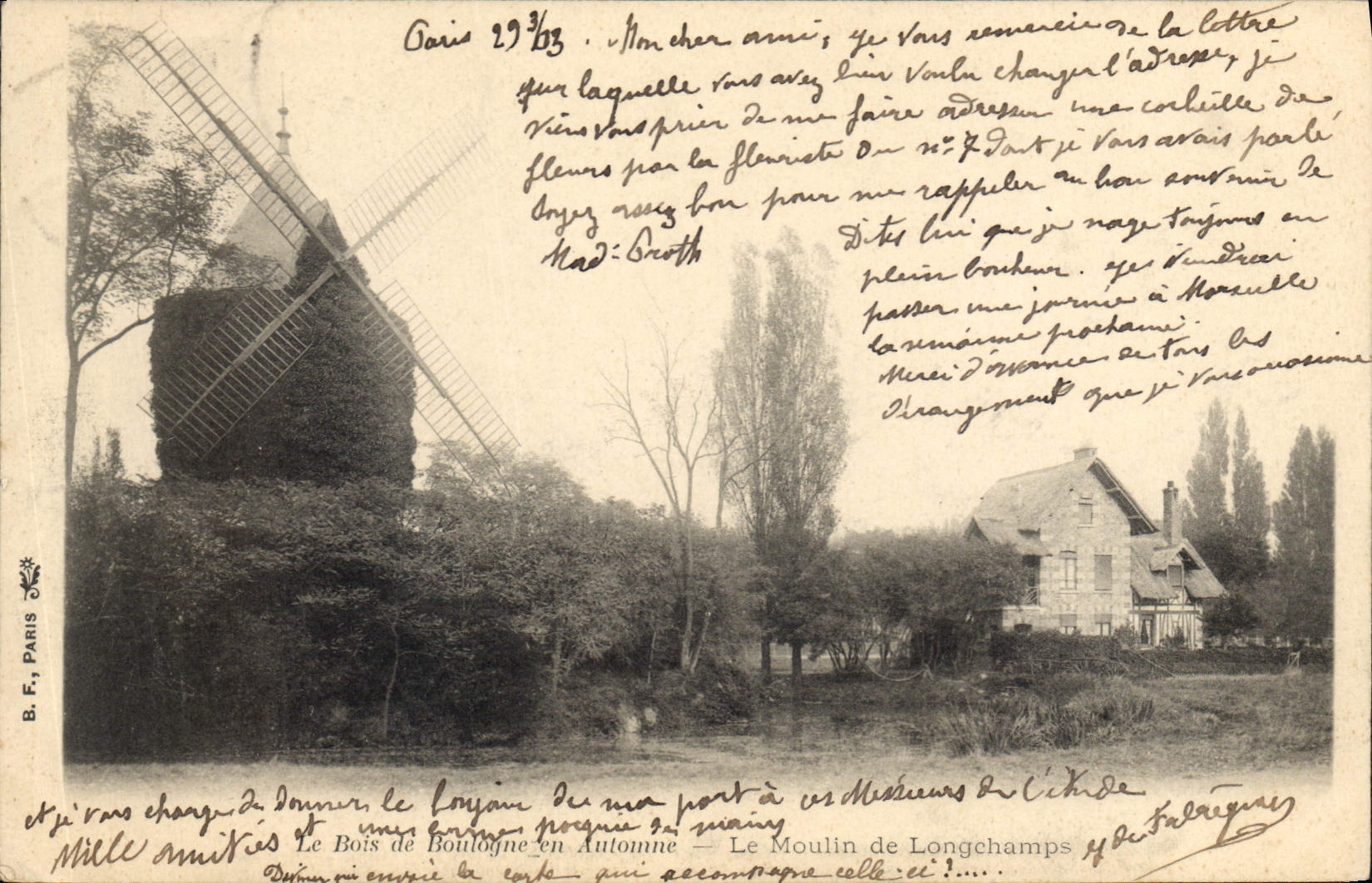 Le Bois de Boulogne en Automne — Le Moulin de Longchamps — B. F., Paris
