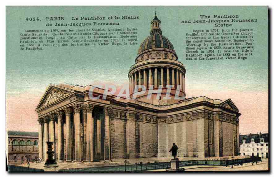 CPA Paris Le Pantheon et la Statue de Jean Jacques Rousseau