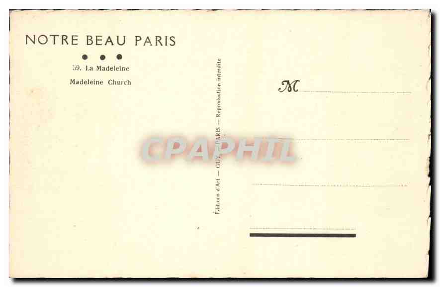 CPA Paris La Madeleine — Rückseite