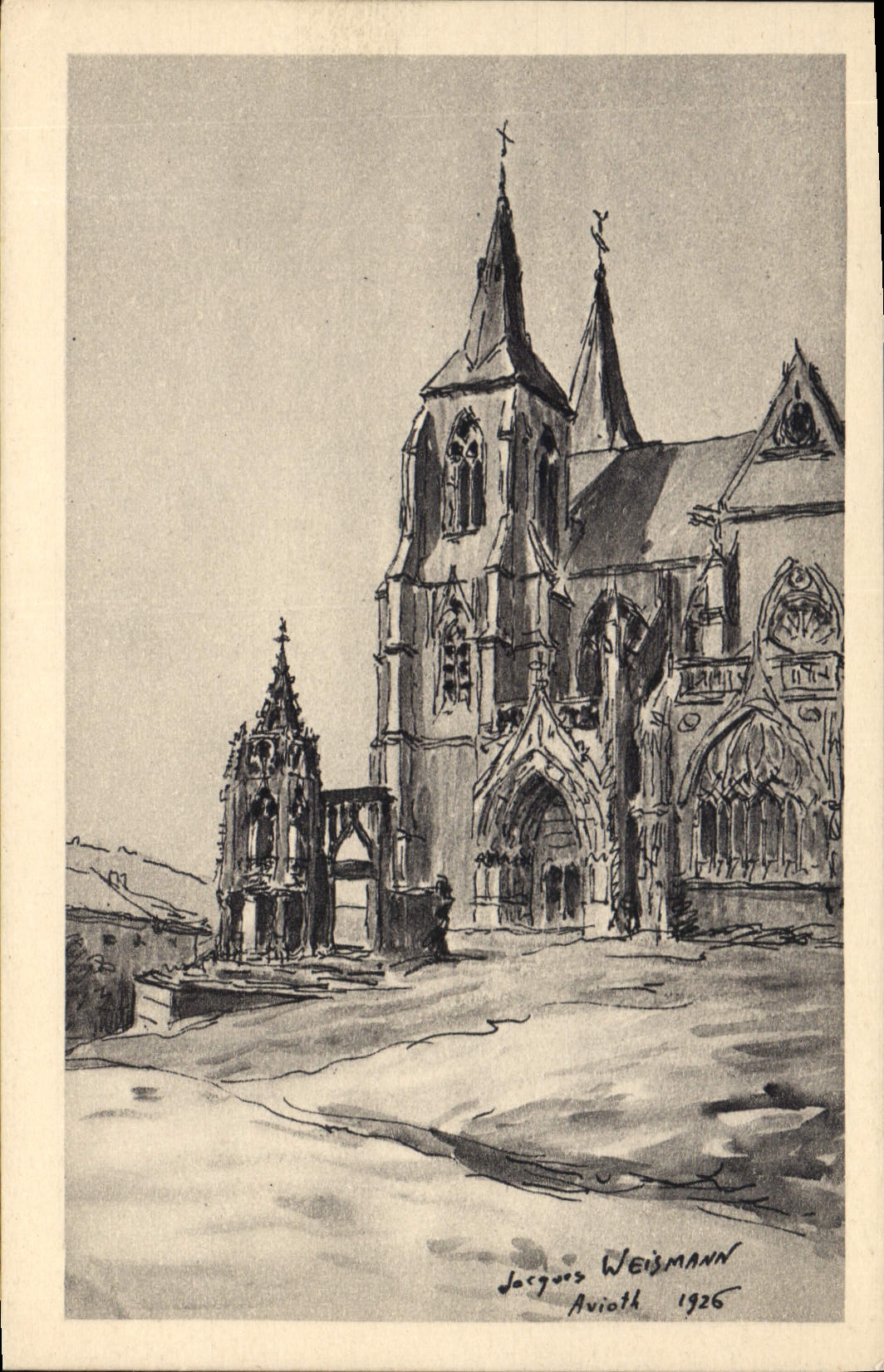 CPA Avioth Eglise et la Recevresse d'apres un dessin de J Weismann