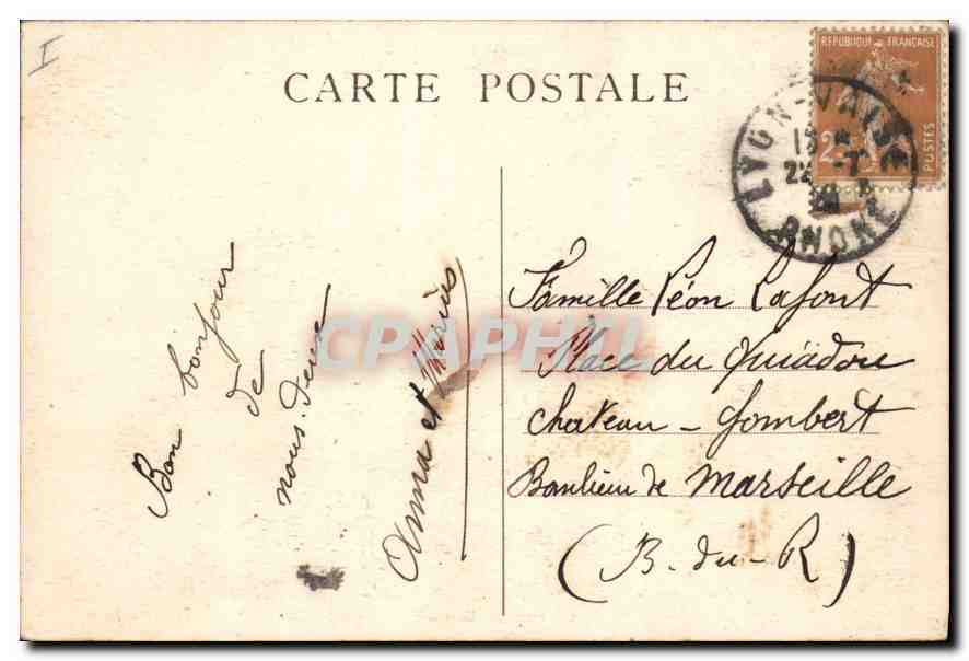 CPA Lyon illustre Fontaine Bartholdi — Verso
