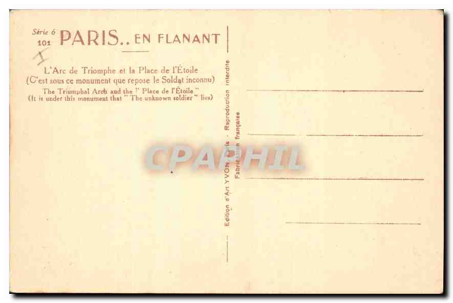 CPA Paris en flanant L'Arc de Triomphe et la Place de l'Etoile — Rückseite