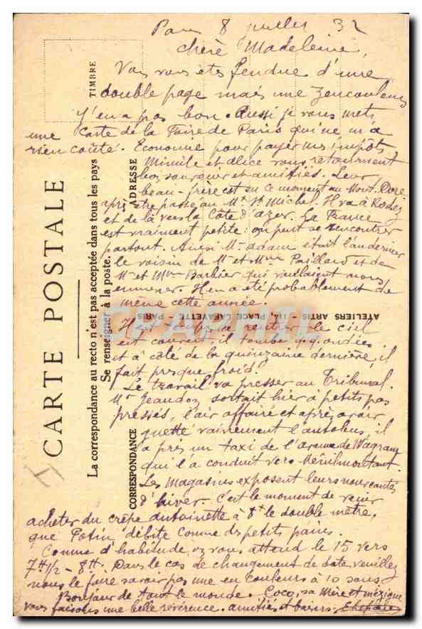 CPA La Lotion Xour Paris Notre Dame — Rückseite