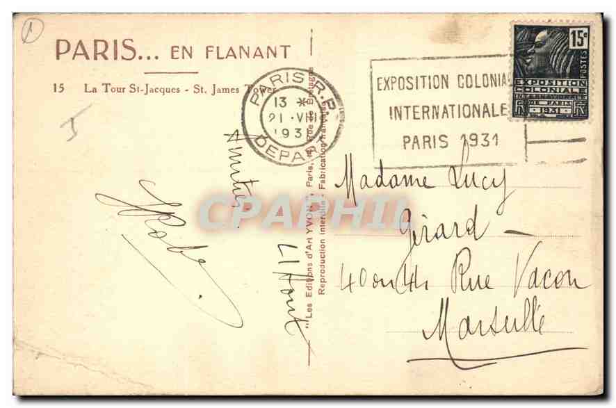 CPA Paris en flanant La tour St Jacques — Rückseite