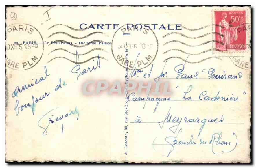 CPA Paris Le Petit Palais — Rückseite