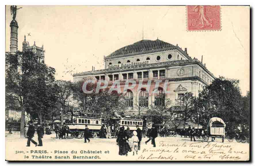 CPA Paris Place du Chatelet et Theatre Sarah Bernhardt