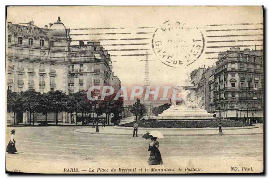 CPA Paris La Place de Breteuil et le Monument de Pasteur Tour Eiffel
