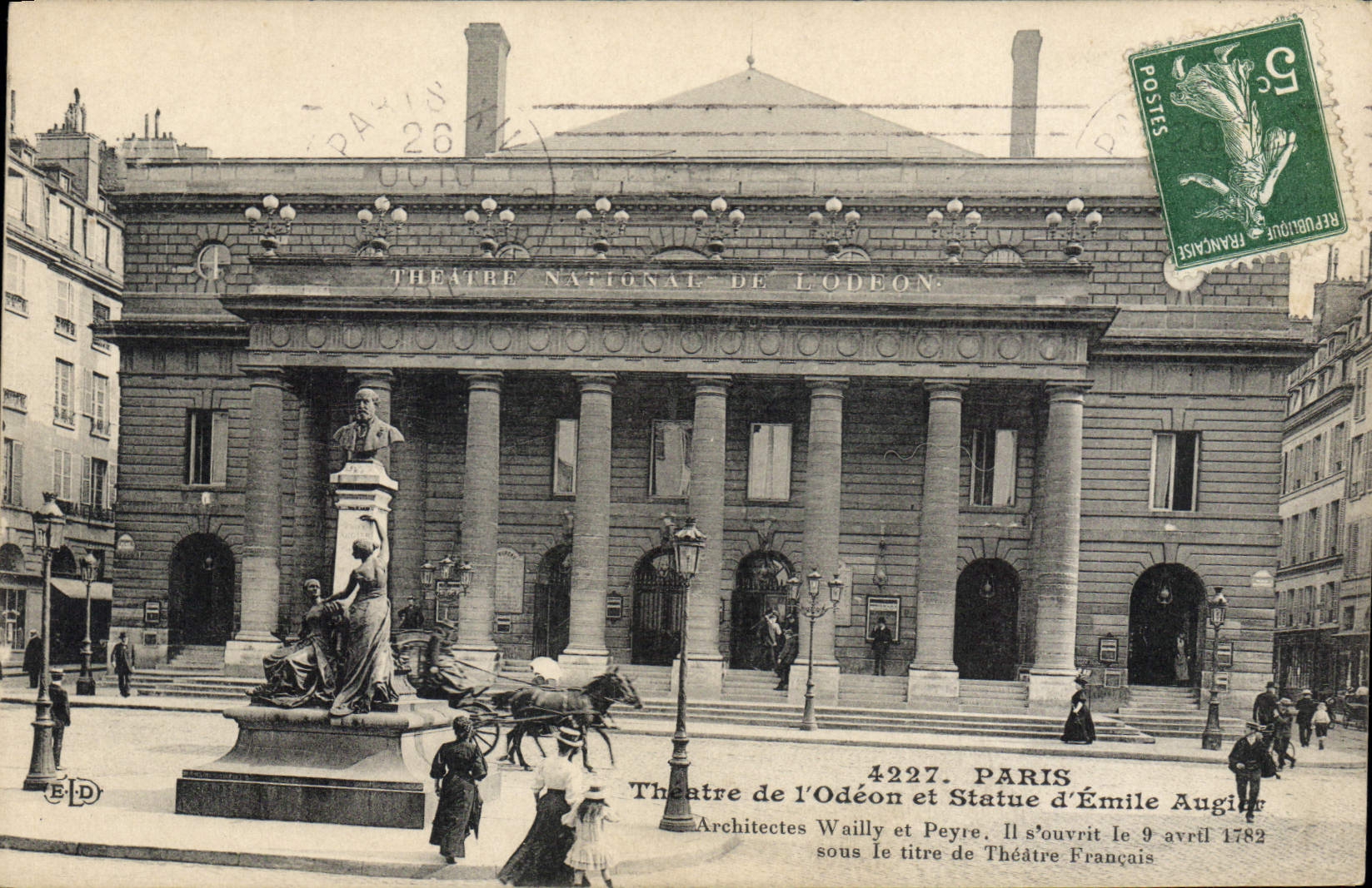 CPA Paris Theatre de l'Odeon et Statue d'Emile Augier