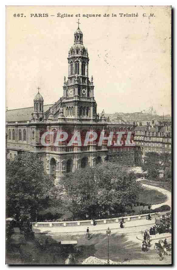 CPA Paris Eglise et Square de la Trinite