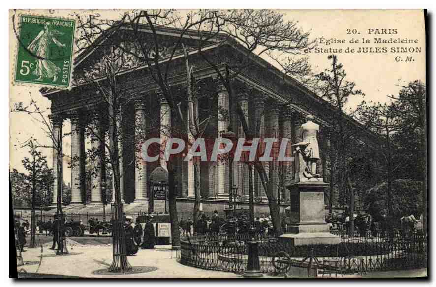 CPA Paris Eglise de la Madeleine et statue de Jules Simon