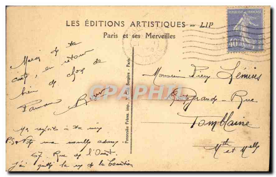 CPA Paris Place du Chatelet Tour Saint Jacques — Verso