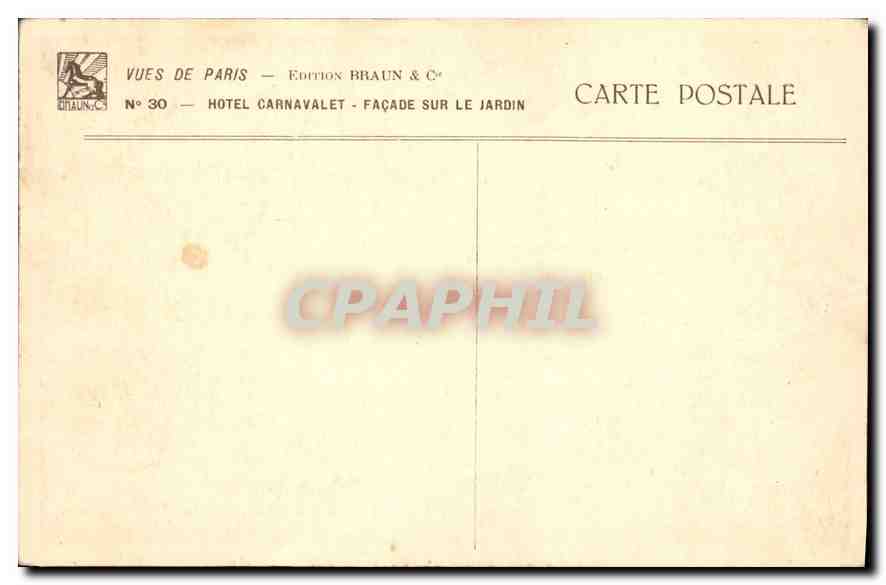 CPA Paris Hotel Carnavalet Facade sur le Jardin — Rückseite