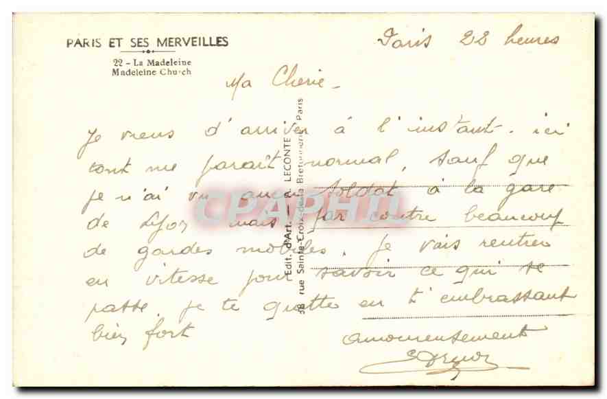 CPA Paris et Ses Mervielles La Madeleine — Rückseite